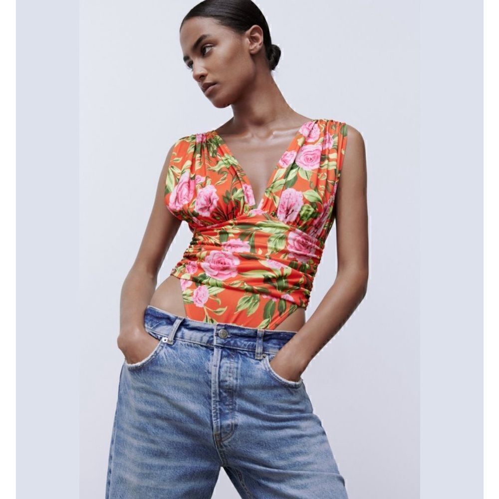 Zara Printed Draped Bodysuit